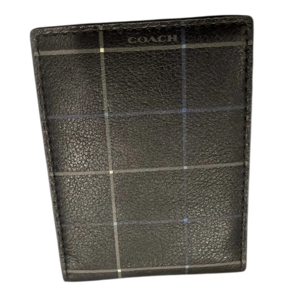 Coach Compact ID Tattersall Leather Wallet Black